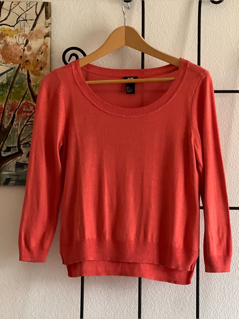 H&M Coral Scoop Neck, Minimalist, Preppy, Casual, Lightweight Sweater, Size Sm